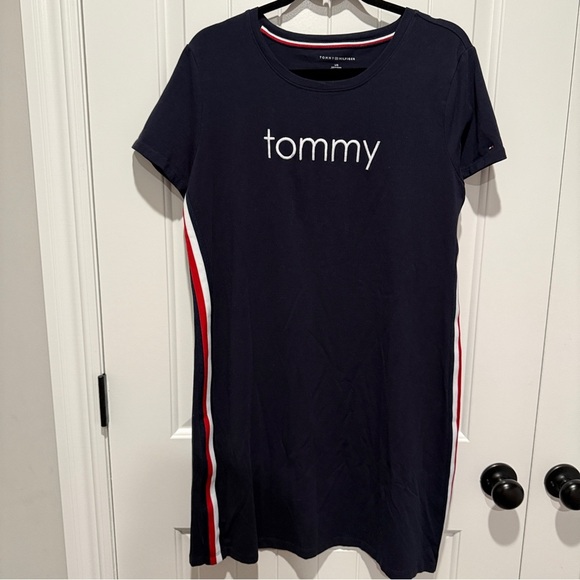 Tommy Navy Tee Dress with Stripes on sides - Picture 4 of 6